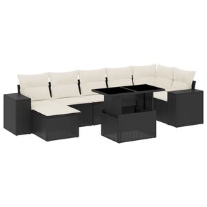 vidaXL Set mobilier de grădină cu perne, 8 piese, negru, poliratan