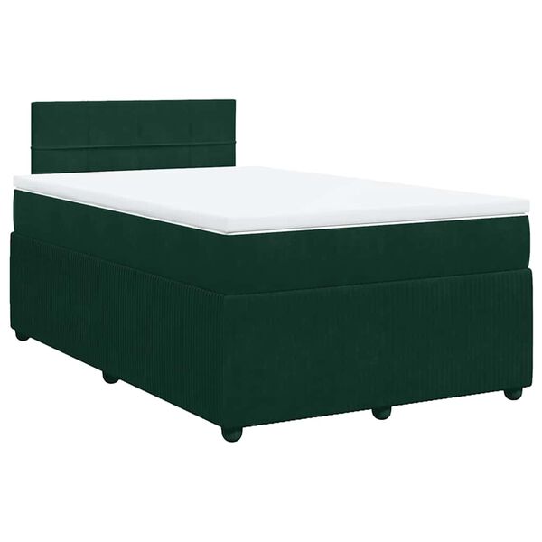 vidaXL Pat box spring cu saltea, verde &icirc;nchis, 120x200 cm, catifea