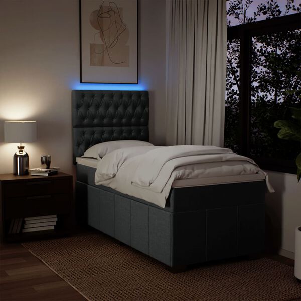 vidaXL Pat box spring cu saltea, gri &icirc;nchis, 80x200 cm, textil