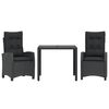 vidaXL Set mobilier de grădină cu perne, 3 piese, negru, poliratan