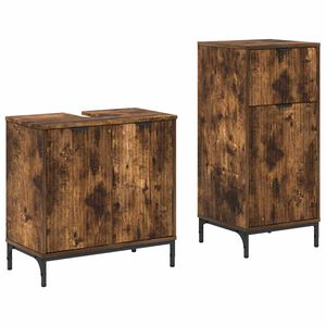 vidaXL Set de mobilier pentru baie cu sertar 2 pcs Stejar fumuriu