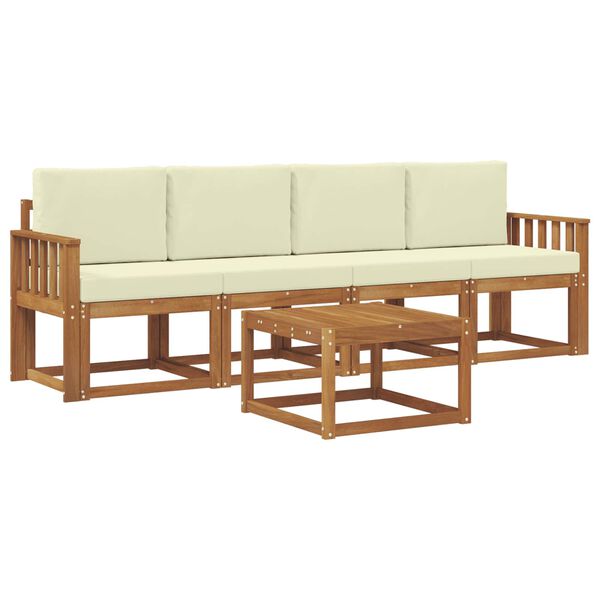 vidaXL Set de canapele de exterior cu pernă 5 pcs Natural și Crem