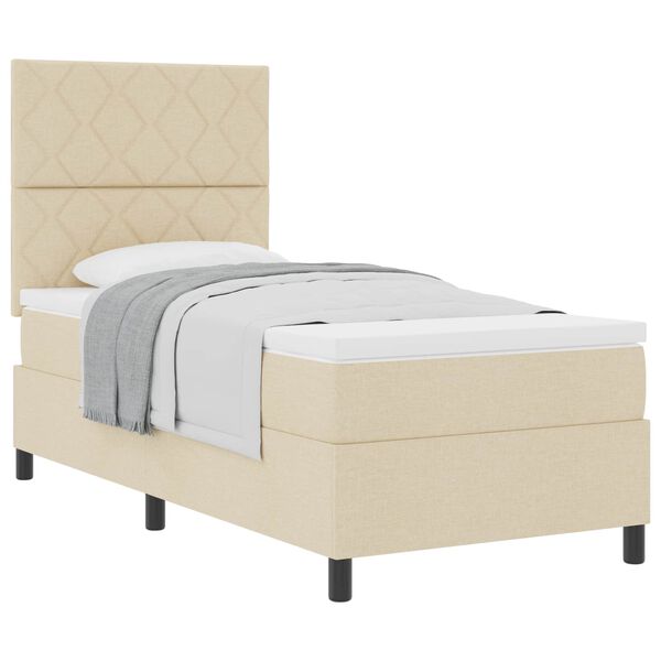 vidaXL Pat cu arcuri cu saltea cu headboard Crem 100 x 200 cm țesătură