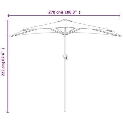 vidaXL Umbrelă de soare pentru balcon tijă aluminiu nisipiu 270x144cm