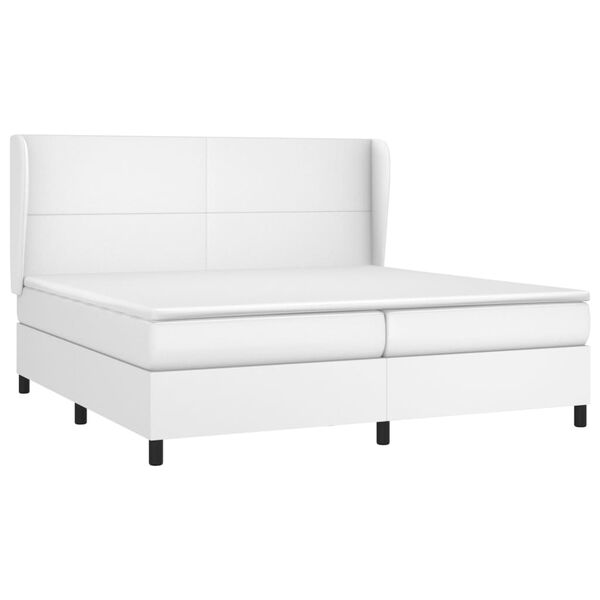 vidaXL Pat box spring cu saltea, alb, 200x200 cm, piele ecologică
