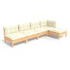 vidaXL Set mobilier grădină cu perne crem, 5 piese, lemn de pin