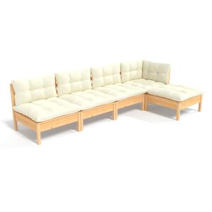vidaXL Set mobilier grădină cu perne crem, 5 piese, lemn de pin