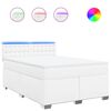 vidaXL Pat box spring cu saltea, alb, 140x190 cm, piele ecologică