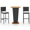 vidaXL Set mobilier bar de grădină cu perne, 3 piese, negru, poliratan