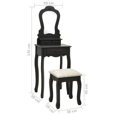 vidaXL Set masă de toaletă cu taburet negru 50x59x136 cm paulownia