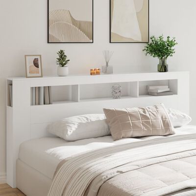 vidaXL Tăblie de pat cu LED, alb, 220x18,5x103,5 cm, lemn