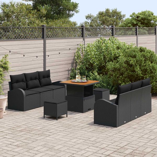 vidaXL Set de canapele pentru grădină cu pernă cu pernă 9 pcs Negru