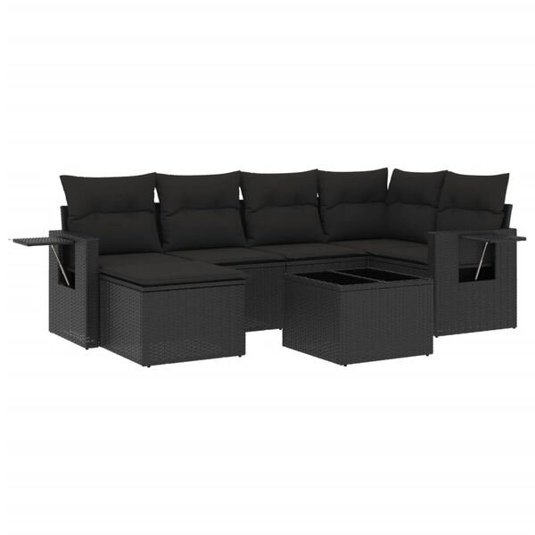vidaXL Set canapele de grădină cu perne, 7 piese, negru, poliratan