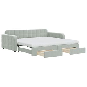vidaXL Pat de zi cu extensie și sertare gri deschis 100x200 cm catifea