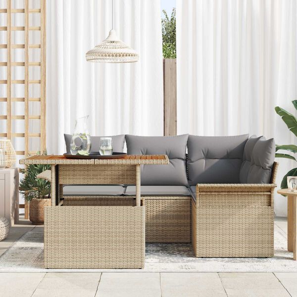 vidaXL Set de canapele pentru grădină 5 pcs Bej Rattan poli
