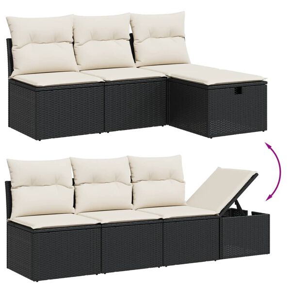 vidaXL Set mobilier de grădină cu perne, 9 piese, negru, poliratan