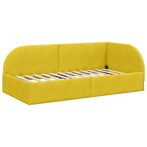 vidaXL Cadru de pat colțar cu headboard Galben 90 cm x 190 cm țesătură