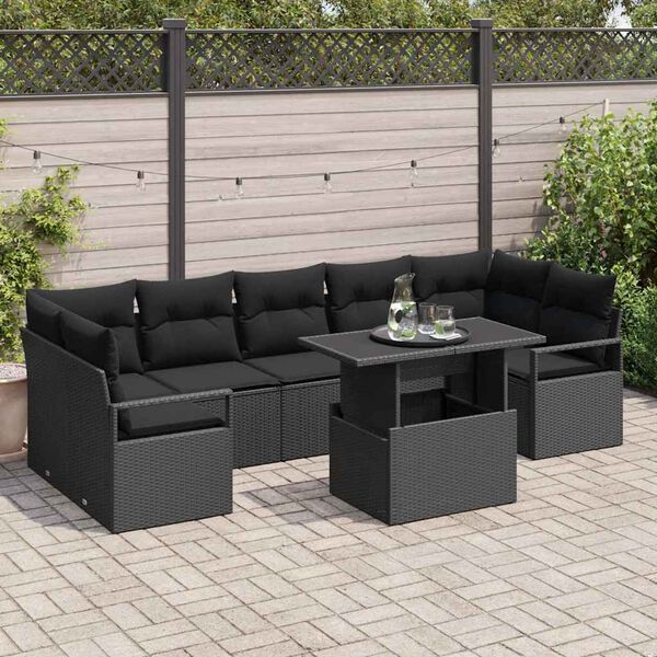 vidaXL Set de canapele pentru grădină cu pernă 8 pcs Negru poliratan