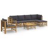 vidaXL Set mobilier de grădină cu perne gri &icirc;nchis, 7 piese, bambus