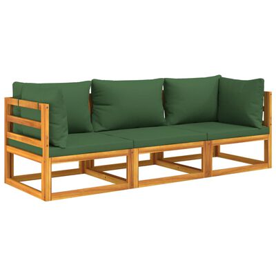 vidaXL Set mobilier de grădină cu perne verzi, 3 piese, lemn masiv
