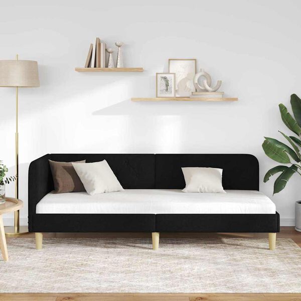 vidaXL Cadru de pat colțar cu headboard Negru 80 x 200 cm țesătură