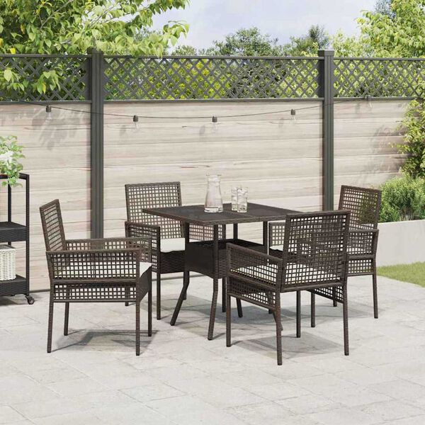 vidaXL Set de masă pentru grădină 5 pcs Maro Rattan poli
