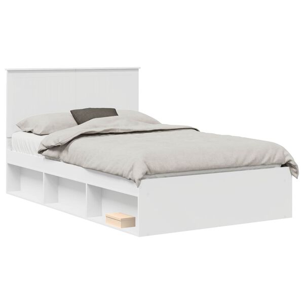vidaXL Cadru de pat cu headboard Alb 120 x 200 cm Lemn de pin masiv