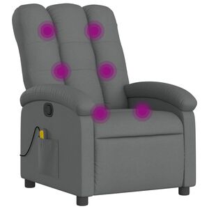 vidaXL Fotoliu reclinabil cu masaj, gri &icirc;nchis, material textil