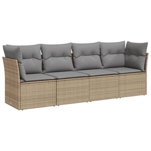 vidaXL Set canapele de grădină, 4 piese, cu perne, bej, poliratan