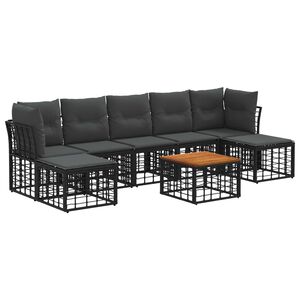 vidaXL Set de canapele de exterior 8 buc. Negru și Gri &icirc;nchis