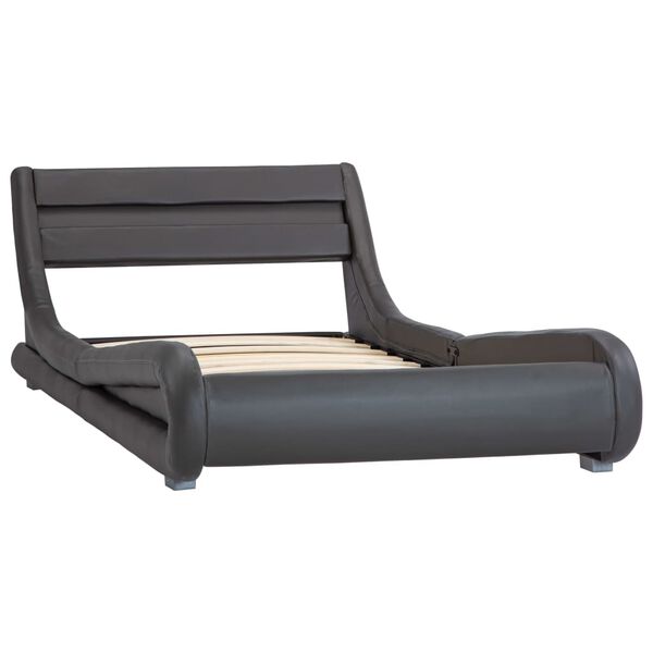 vidaXL Cadru de pat cu LED-uri, gri, 100 x 200 cm, piele ecologică