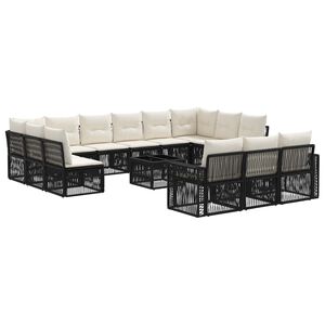 vidaXL Set de canapele pentru grădină 14 pcs Negru și Alb crem