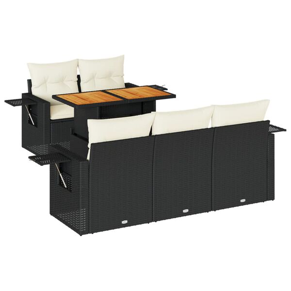 vidaXL Set mobilier de grădină cu perne, 6 piese, negru, poliratan