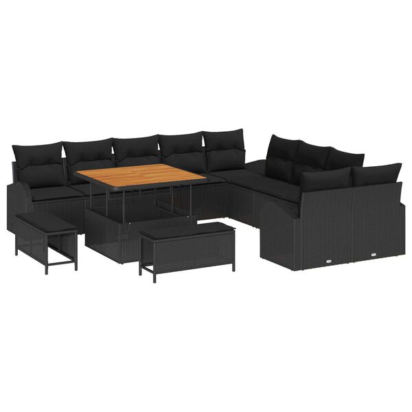 vidaXL Set de canapele pentru grădină cu pernă cu pernă 13 pcs Negru