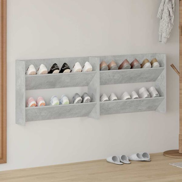 vidaXL Pantofare de perete, 2 buc., gri beton, 80x18x60 cm, PAL