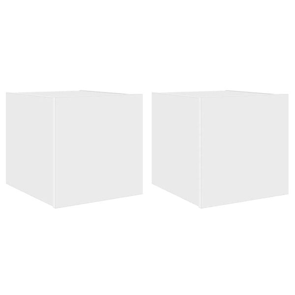 vidaXL Comode TV de perete cu lumini LED, 2 buc., alb, 30,5x35x30 cm