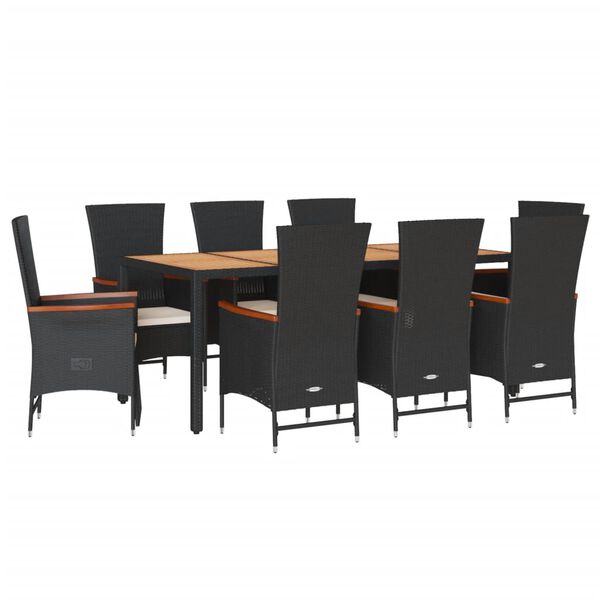 vidaXL Set mobilier de grădină cu perne, 9 piese, negru, poliratan