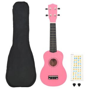 vidaXL Set ukulele soprano, cu husă, pentru copii, roz, 21"