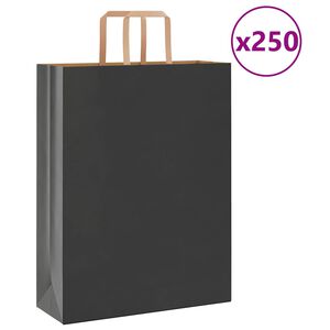 vidaXL Pungi de h&acirc;rtie 250 buc cu m&acirc;nere negre 32x12x42 cm