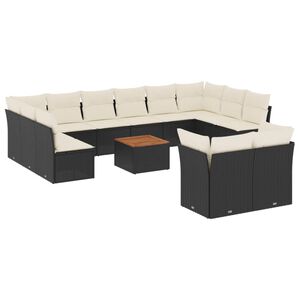 vidaXL Set mobilier de grădină cu perne, 13 piese, negru, poliratan
