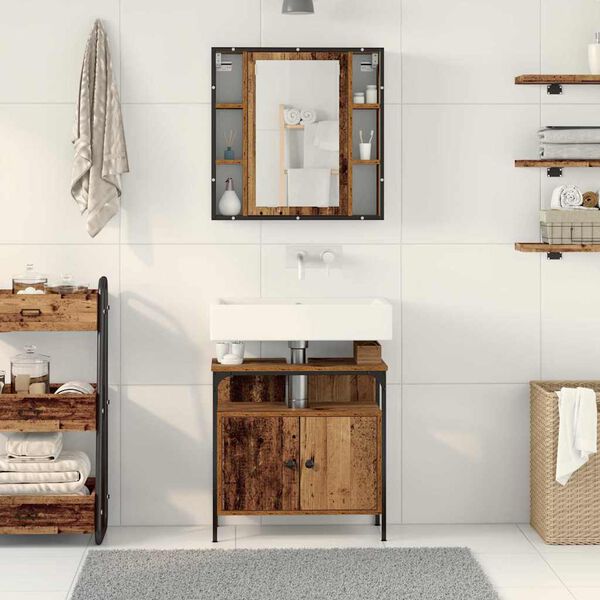 vidaXL Set de mobilier pentru baie cu raft 2 pcs Maro Lemn compozit