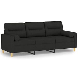 vidaXL Canapea cu 3 locuri cu pernuțe, negru, 180 cm, textil