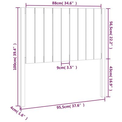 vidaXL Tăblie de pat, gri, 95,5x4x100 cm, lemn masiv de pin