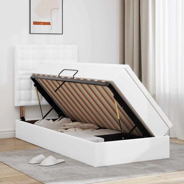 vidaXL Pat cu saltea și LED Alb pur 100 x 200 cm Piele artificială