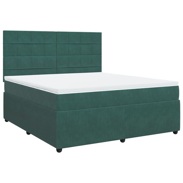 vidaXL Pat box spring cu saltea, verde &icirc;nchis, 180x200 cm, catifea