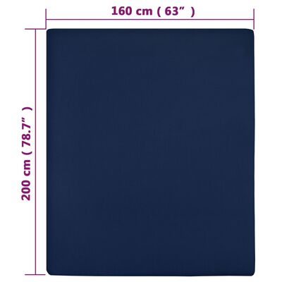 vidaXL Cearșaf de pat cu elastic, bleumarin, 160x200 cm, bumbac