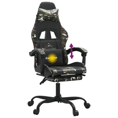 vidaXL Scaun de gaming cu suport picioare negru/camuflaj piele eco