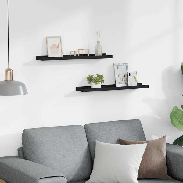 vidaXL Rafturi rame foto cu bordură, 2 buc., negru, 60 x 9 x 3 cm, MDF