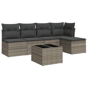 vidaXL Set mobilier grădină cu perne, 6 piese, gri, poliratan