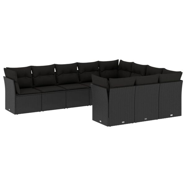 vidaXL Set canapele de grădină cu perne, 10 piese, negru, poliratan